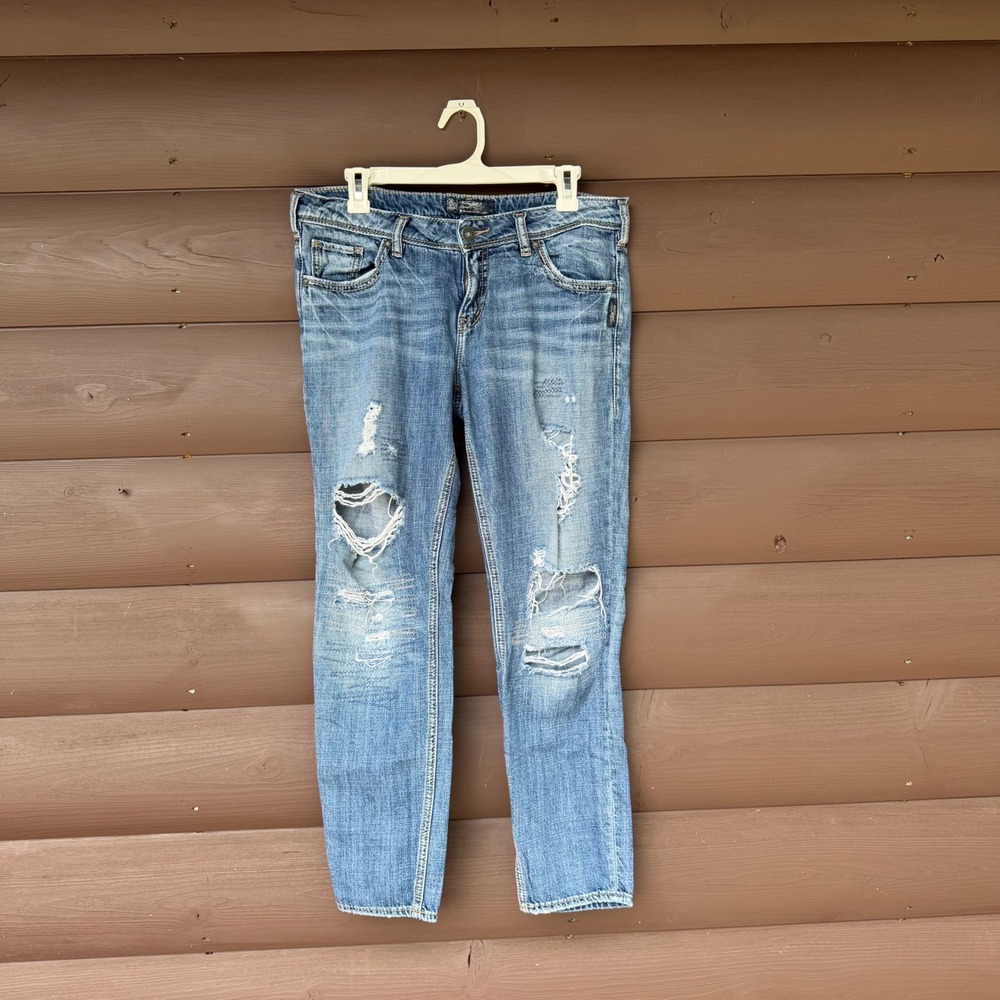 Silver Jeans Co Boyfriend Jeans Womens W29 L26 Blue Distressed